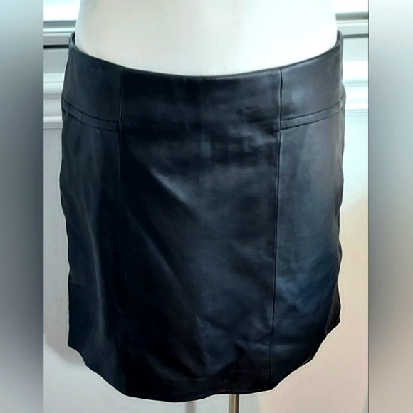 Theyskens' Theory Black Lined Calf Leather Skirt with Pockets NWOT - Picture 1 of 9